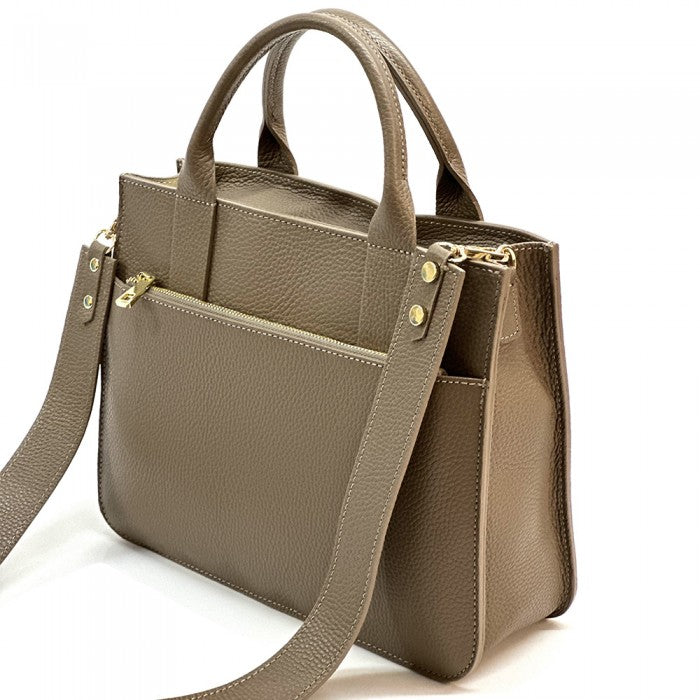 borsa business donna in pelle tortora scuro