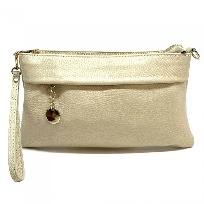 pochette in pelle donna beige