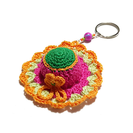 Portachiavi uncinetto arancione e fucsia CAPPELLINO