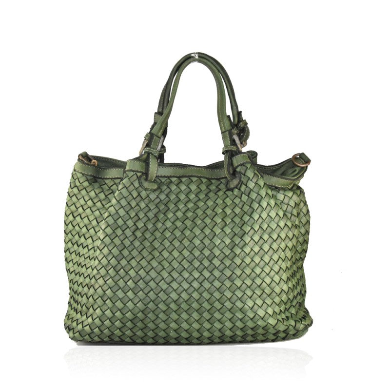 borsa vintage in pelle verde scuro
