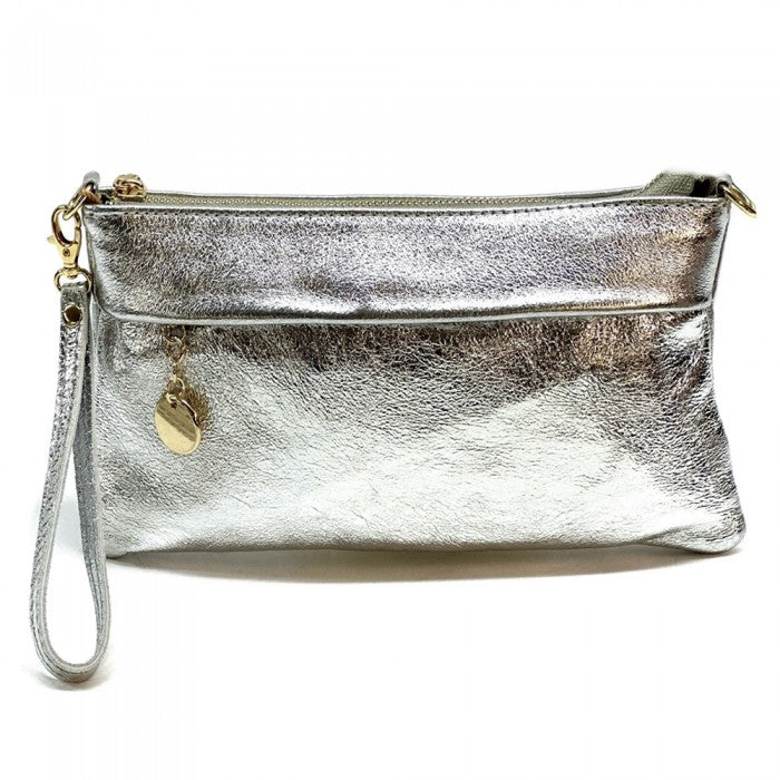 pochette in pelle donna argento