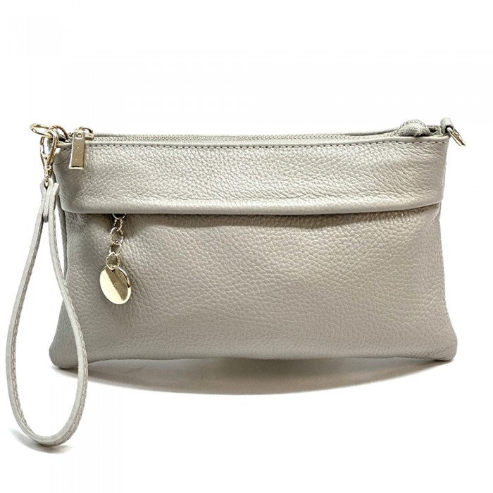 pochette in pelle donna grigia