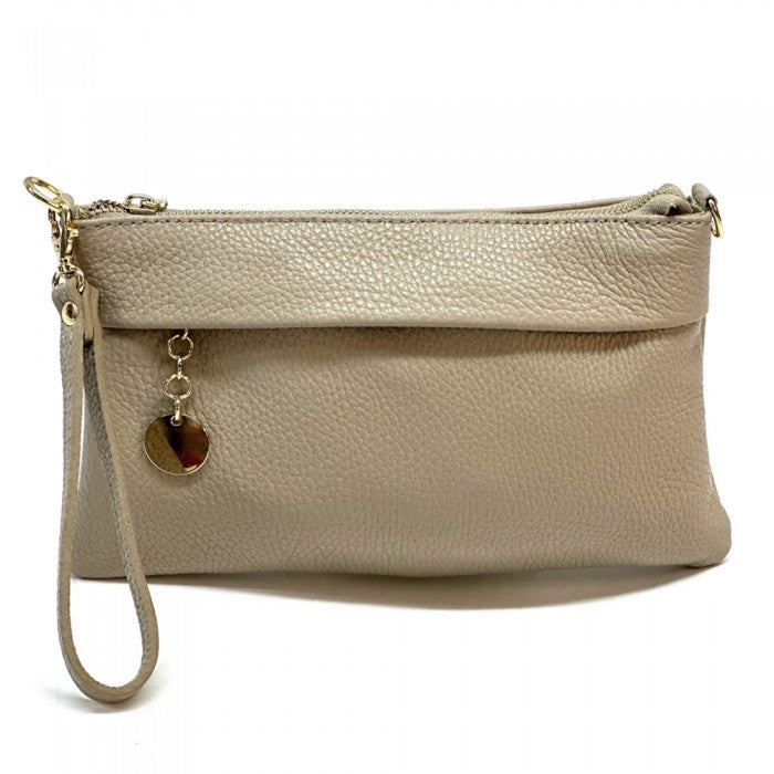 pochette in pelle donna tortora chiaro