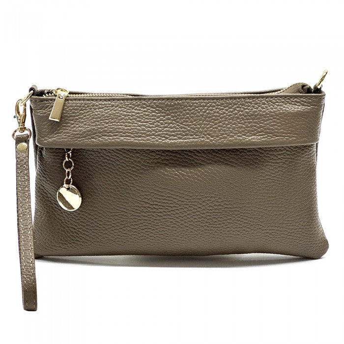 pochette in pelle donna tortora scuro
