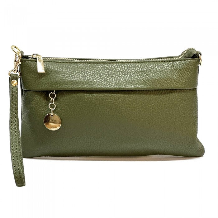 pochette donna in pelle verde scuro